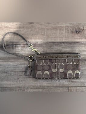 Coach Signature Canvas Wristlet in Dark Brown and Khaki